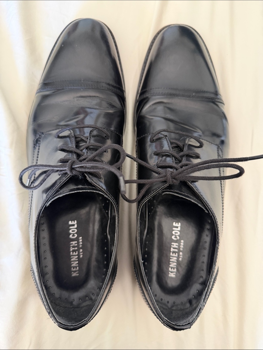 Kenneth Cole Black Leather Cap-Toe Lace-Up Dress Shoes